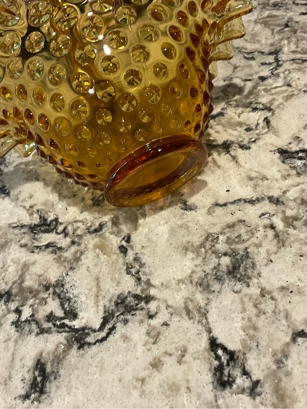 BP-Fenton Amber Hobnail Glass Basket with Ruffled Edge 8 IN.